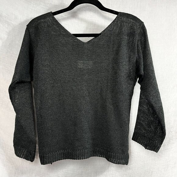 Vintage Michael Simon Linen Viscose Loose Knit Sweater Womens S Cropped V-Neck - Picture 3 of 8